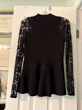 INC International Concepts Black Knit Top with Label Detail
